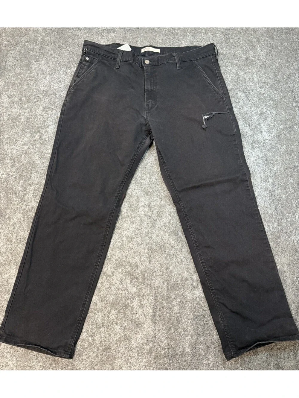 Signature Levi Strauss Athletic Jeans Mens 38x30 Black Stretch Denim Ripped Work